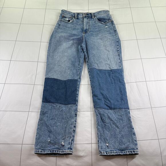 Abercrombie & Fitch Jeans Womens 28 Blue Ankle Straight Knee Patch Ultra High - Picture 1 of 11